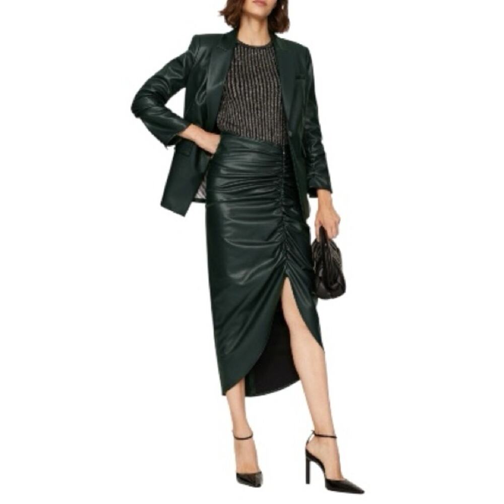 NWT Veronica Beard Women’s Ari Emerald Green Faux Leather Ruched Pencil Skirt 12